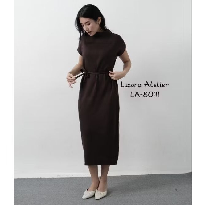 LUXORA ATELIER - Shortsleeve Maxi Dress With Belt / Gaun Rajut / Pakaian Wanita / Lengan Pendek / Pr