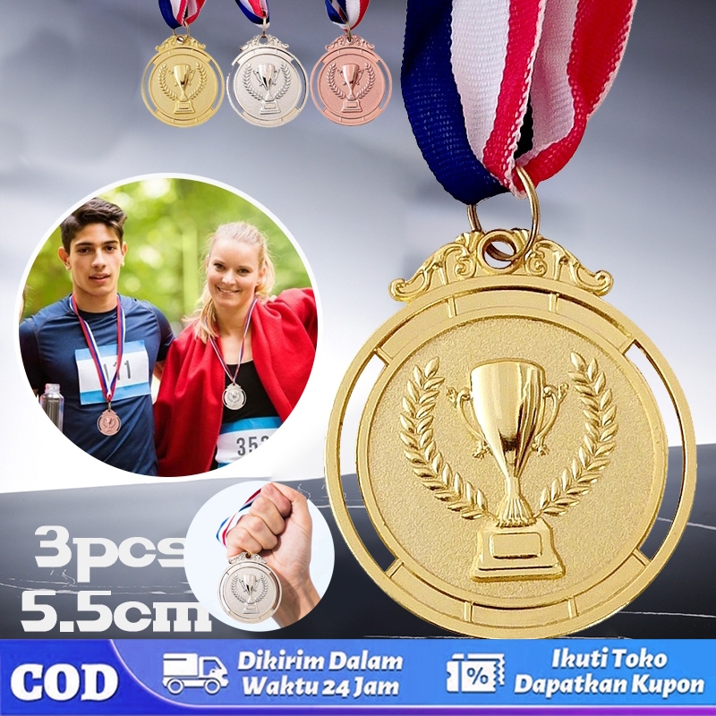 3 Pcs Medali Logam Emas Perak Perunggu – Medali Kejuaraan & Penghargaan Grosir Harga Spesial