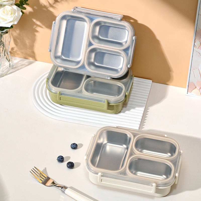 Lunch Box Stainless 304 Kotak Bekal Stenlis  Anti Tumpah Anti Campur Anti Rembes 3 Ruang Sekat 3 Sek
