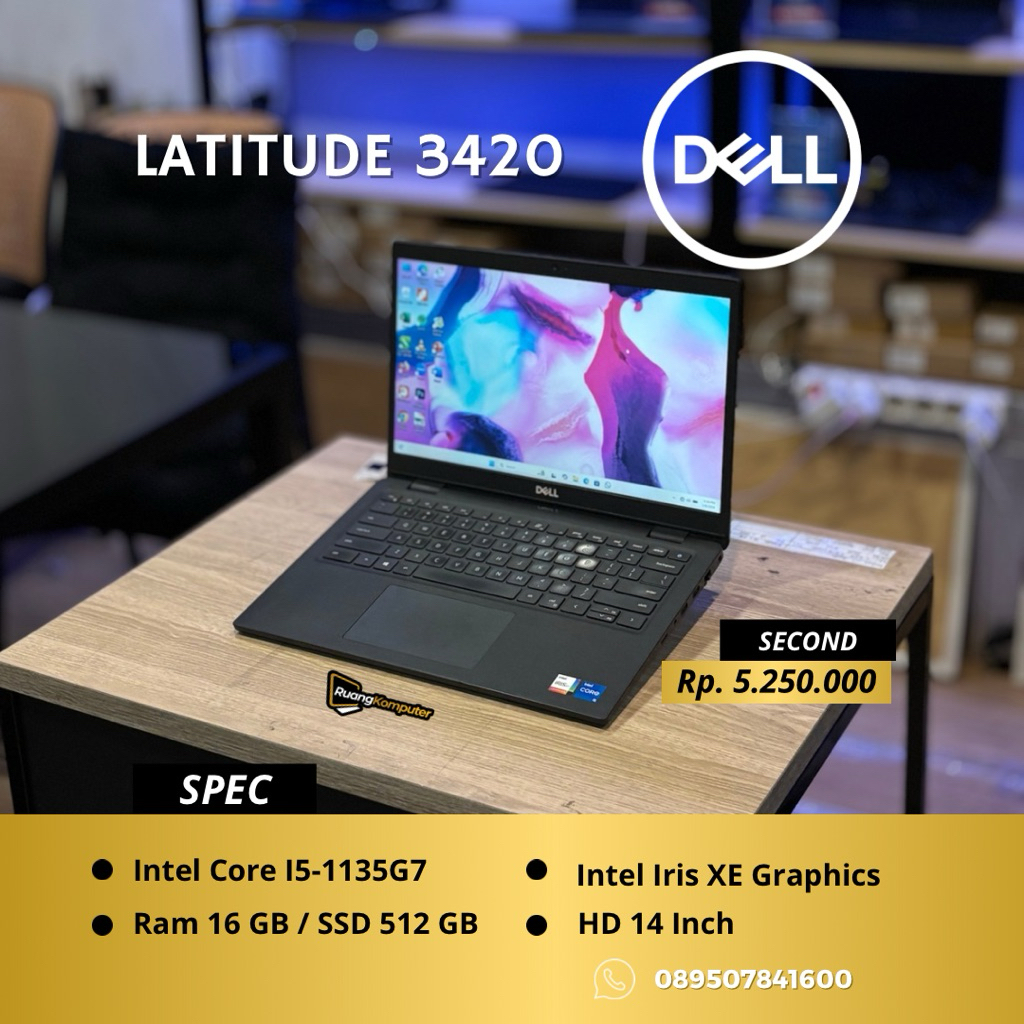 Laptop DELL LATITUDE 3420 Intel Core I5- 1165G7 RAM 16GB SSD 512GB HD 14 Inch Second Bergaransi