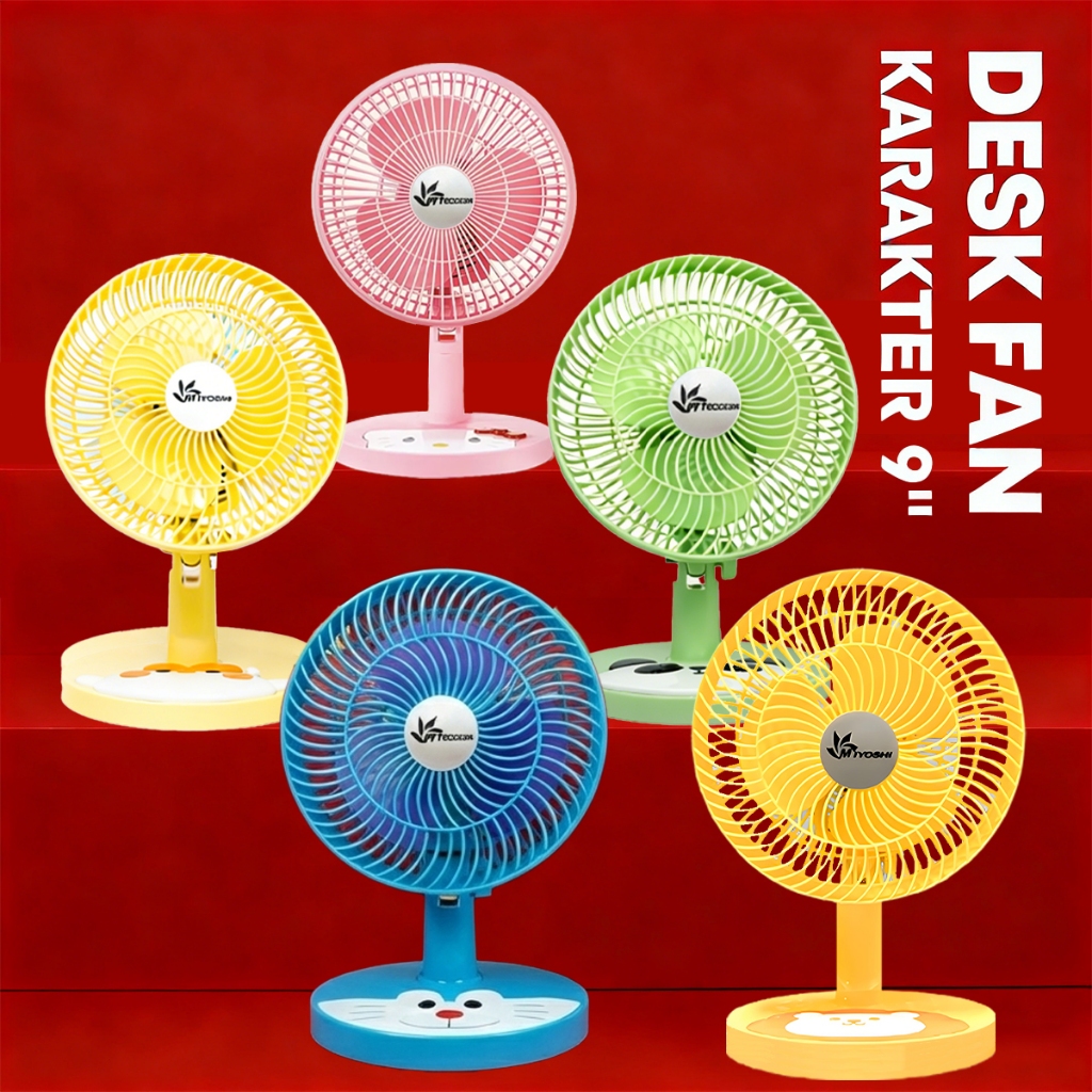 Kipas Angin Meja Karakter 10 Inch Rotasi 180° - Low Watt 25W - Kipas Belajar Lucu (Doraemon/Capybara
