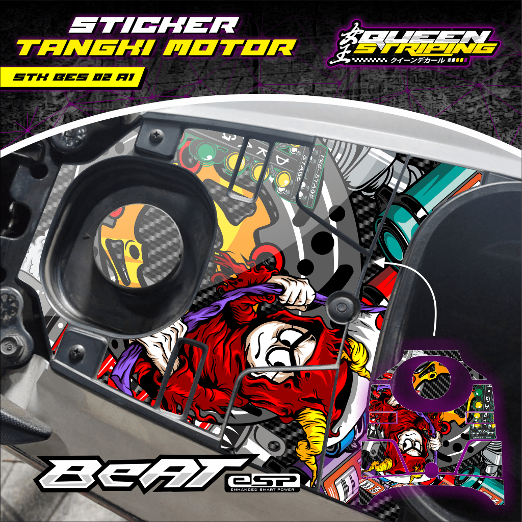 Sticker Aksesoris Pelindung Cover Tengki Motor Beat 2016-2020 Desain Karakter Berjubah Merah-Sticker