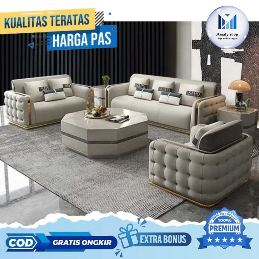 Full Set Sofa Kulit 321 Sofa Adixa Modern Premium Grade Luxury Sofa Megah Mewah Kursi Minimalis Ruan