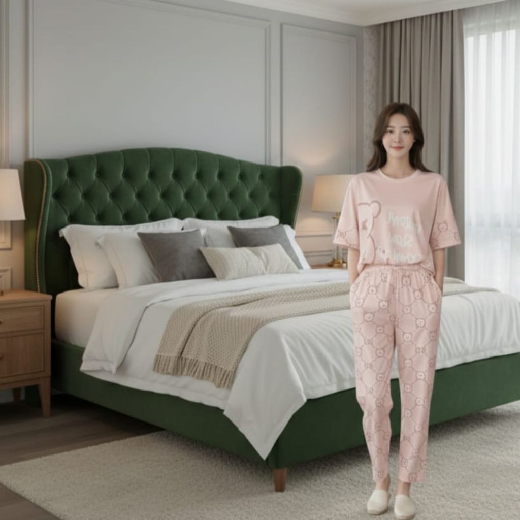 1 SET BAJU TIDUR / PIYAMA CELANA PANJANG WANITA KOREA STYLE SIMPLE, ELEGAN & NYAMAN