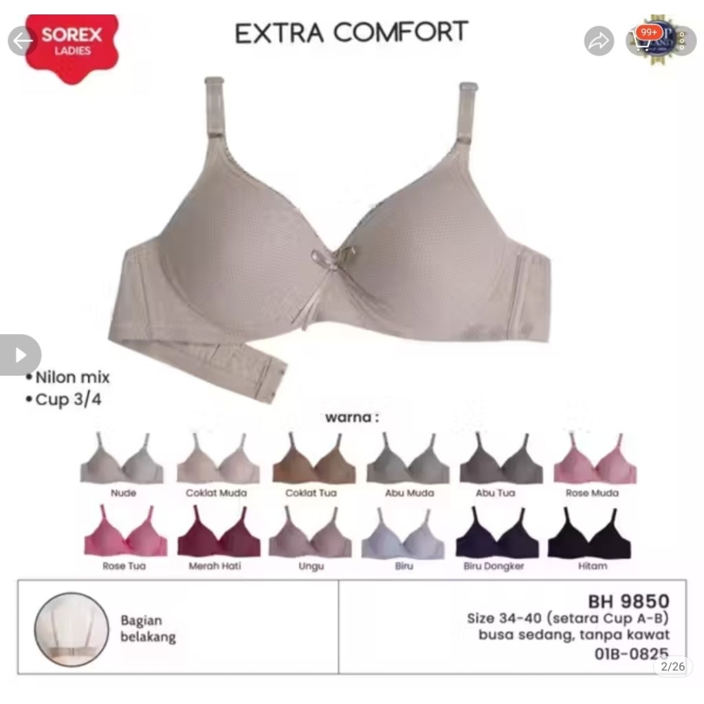 Bh pori Bra Sorex 9850 tanpa kawat extra comfort