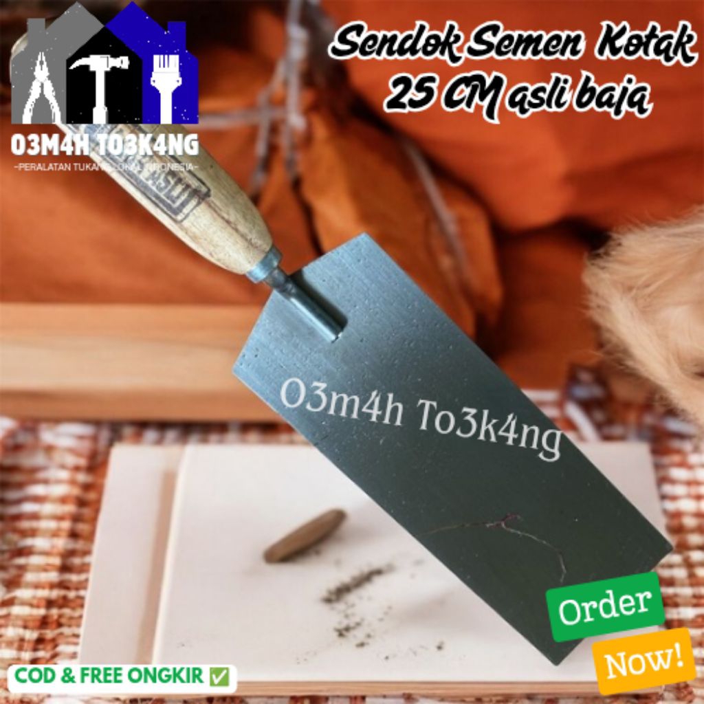 Sendok semen kotak 25 CM-Sendok semen Baja Asli