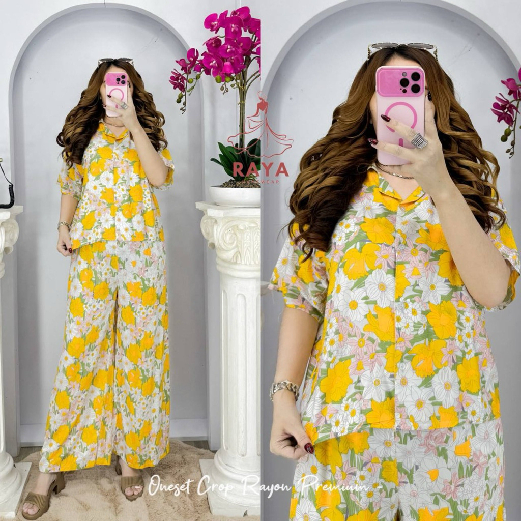 Terra One Set Crop Rayon Diamond Premium Setelan Lengan Pendek Viral Motif Sultan