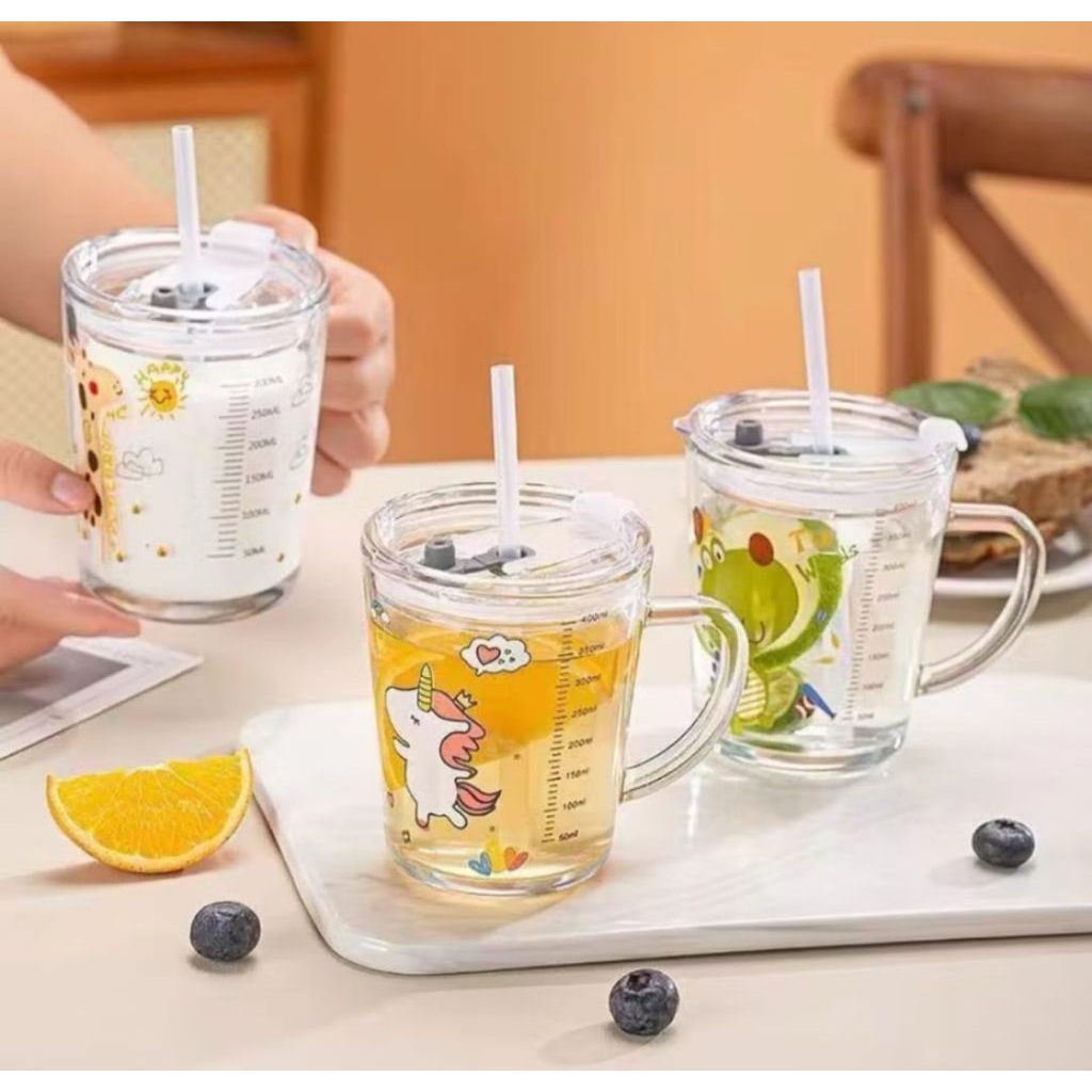 GELAS MINUM KACA ANAK+SEDOTAN