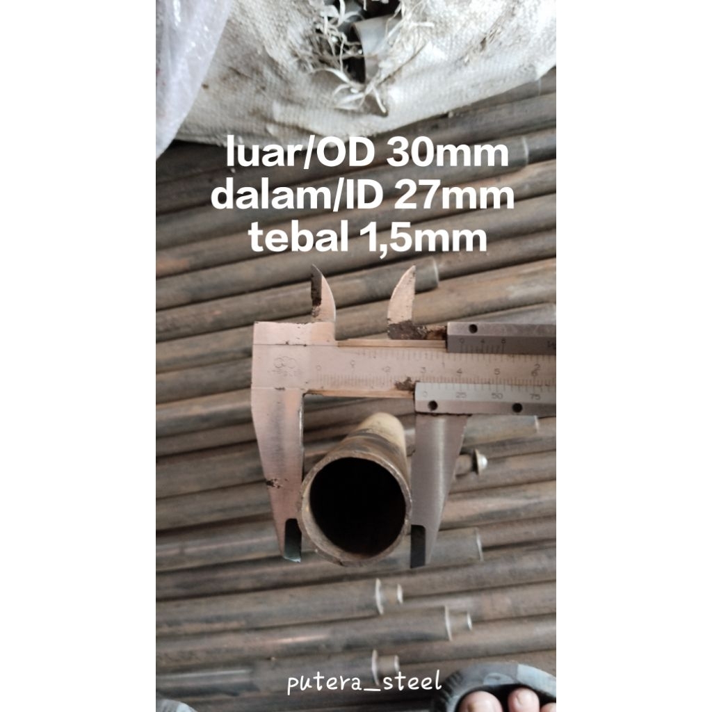 pipa besi seamles luar/OD 30mm dalam/ID 27mm tebal 1,5mm ukuran 10-100cm
