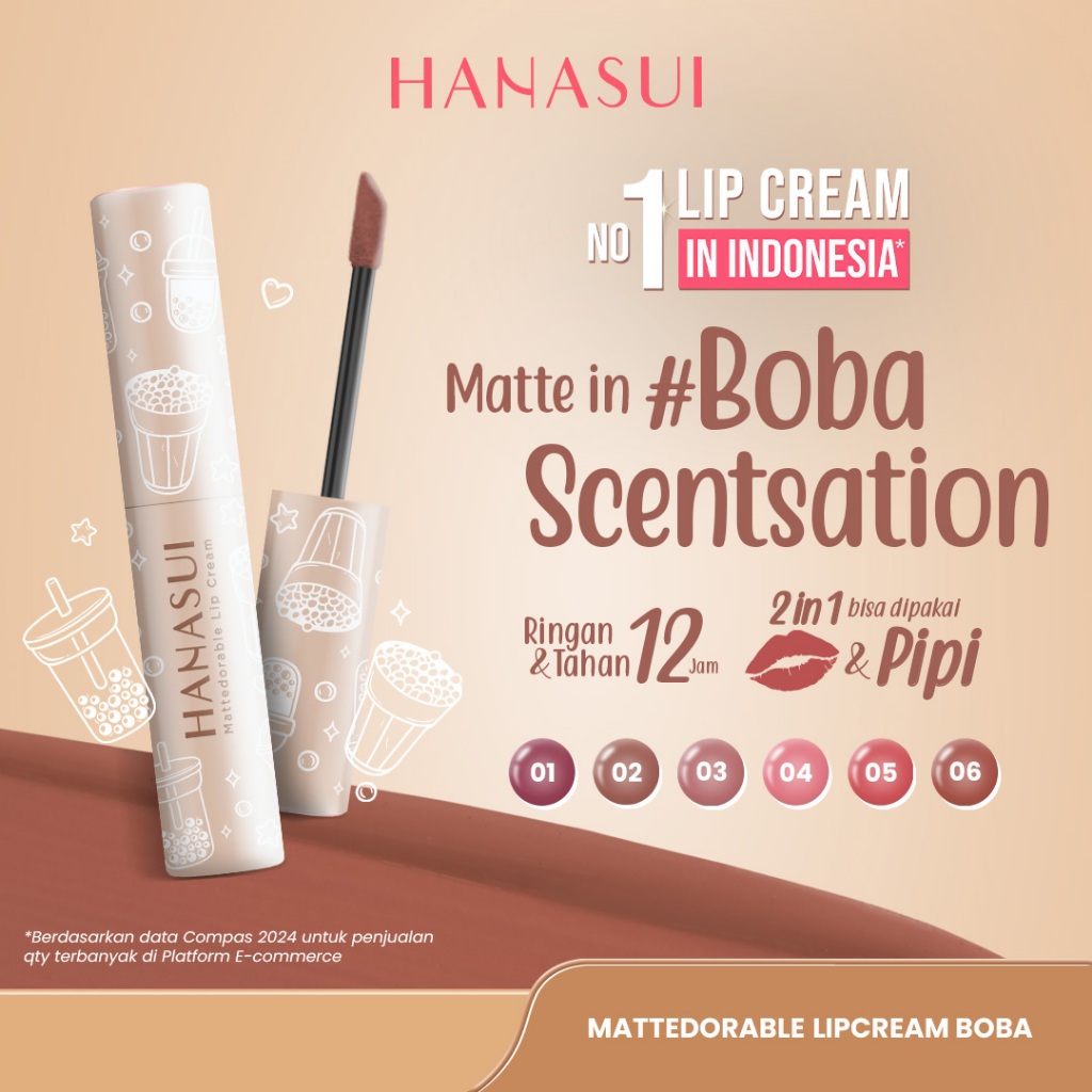 Hanasui Mattedorable Lip Cream Boba - Velvet Matte Finish Pigmented Long Lasting Double Moisturizing