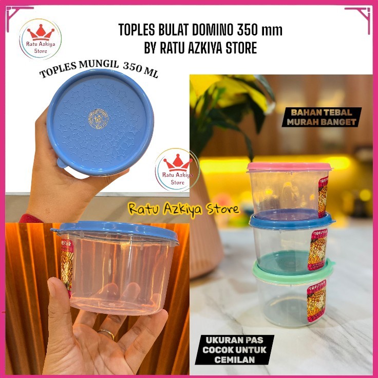 MURAH Toples Bulat Mini Domino 350ml / Toples Mini Tutup Pastel / Kue Kering / Toples Nastar Toples 