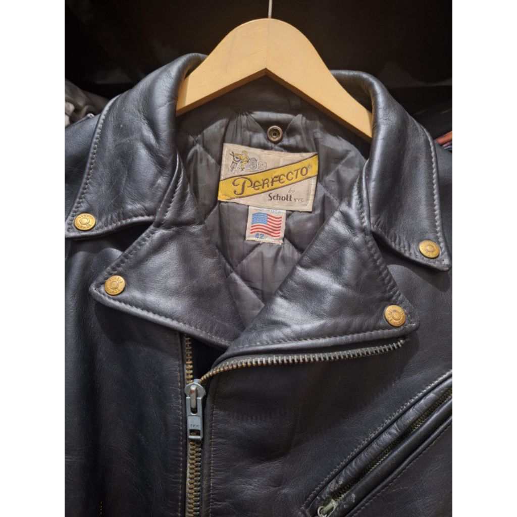 Vtg Schott Perfecto 618 Gold Size 42 X Jaket Kulit Avirex Harley Davidson RBC Aero Vanson Leathers I