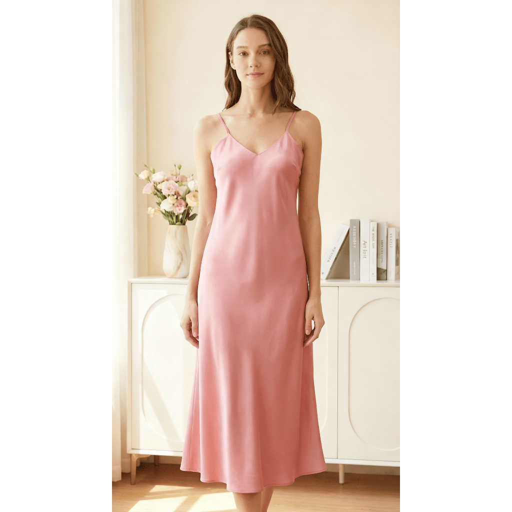 Long Dress dres pakaian wanita casual dress satin Seten murah import korea