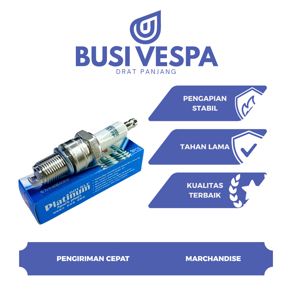 Busi Racing Double Platinum Drat Panjang  - Vespa Excel/Exclusive/super/sprint/px/primavera/dll, RX 