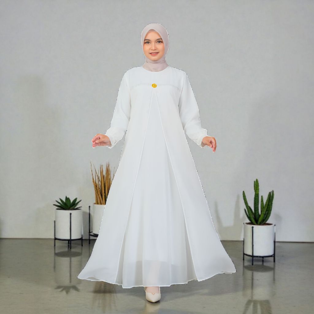 Gamis Polos Putih Bersih Elfiraza | Ceruty Babydoll Premium | Elegan Mewah