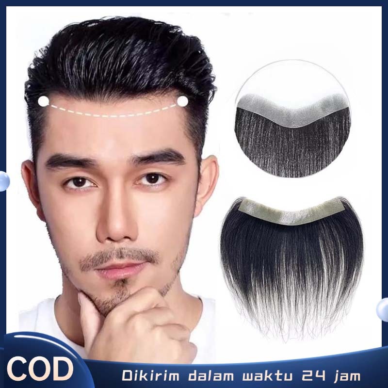 1.5×16cm Toupee Pria Rambut Asli Manusia Hairpiece Pria Garis Rambut Depan Pria Rambut Palsu Dahi Pr