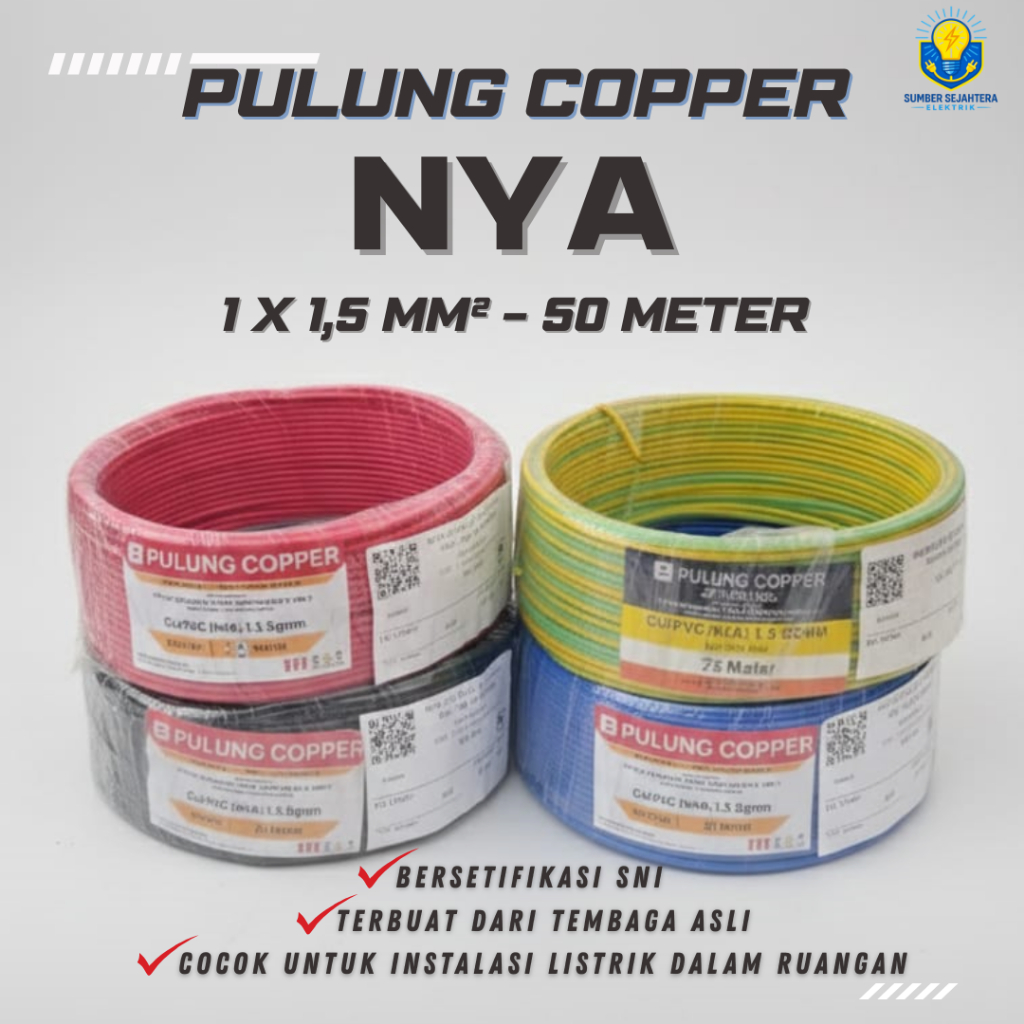Kabel NYA 1.5 mm Tembaga Pulung Copper 50 Meter
