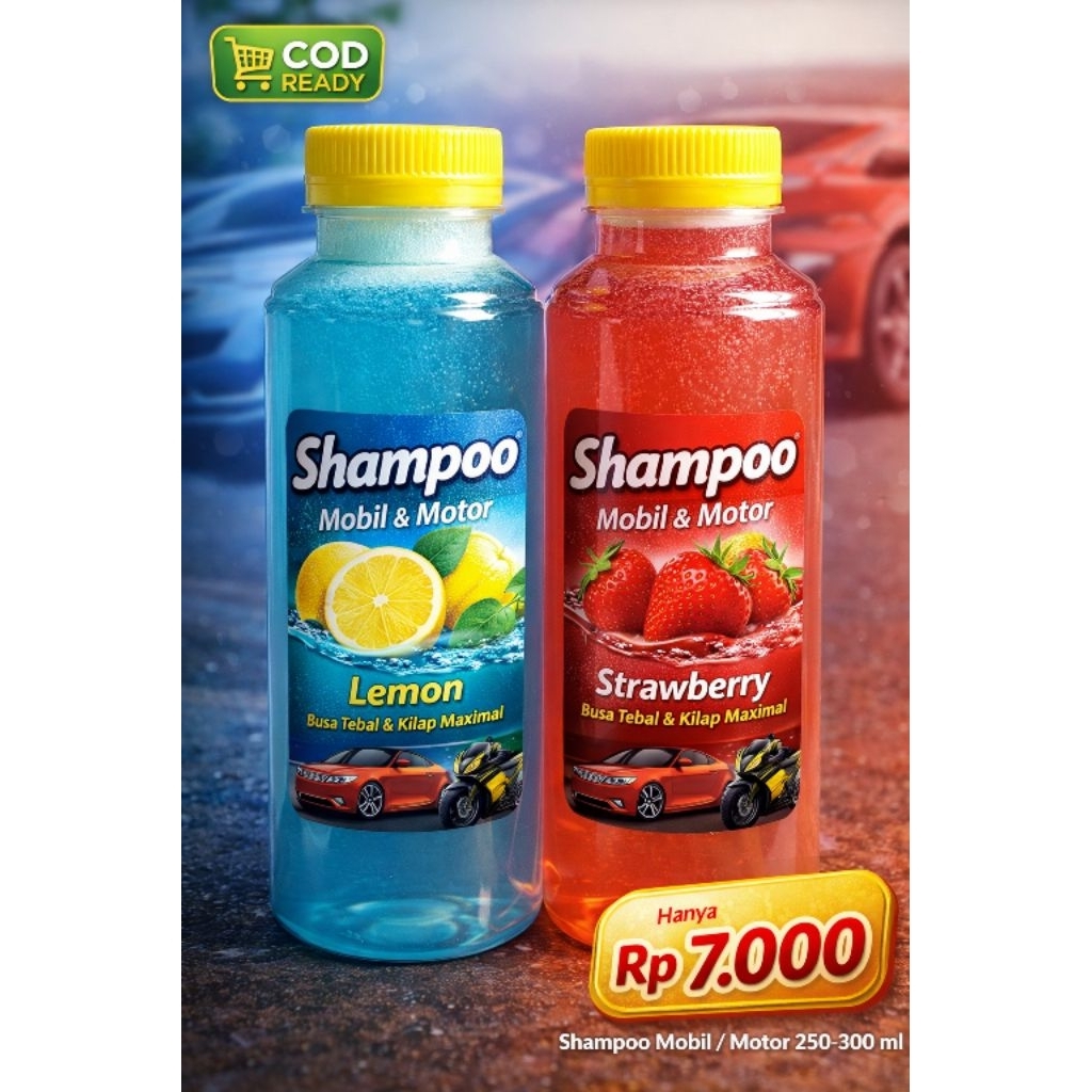 Shampoo Mobil & Motor 250–300 ml – Busa Tebal, Bersih Kilap | Lemon & Strawberry