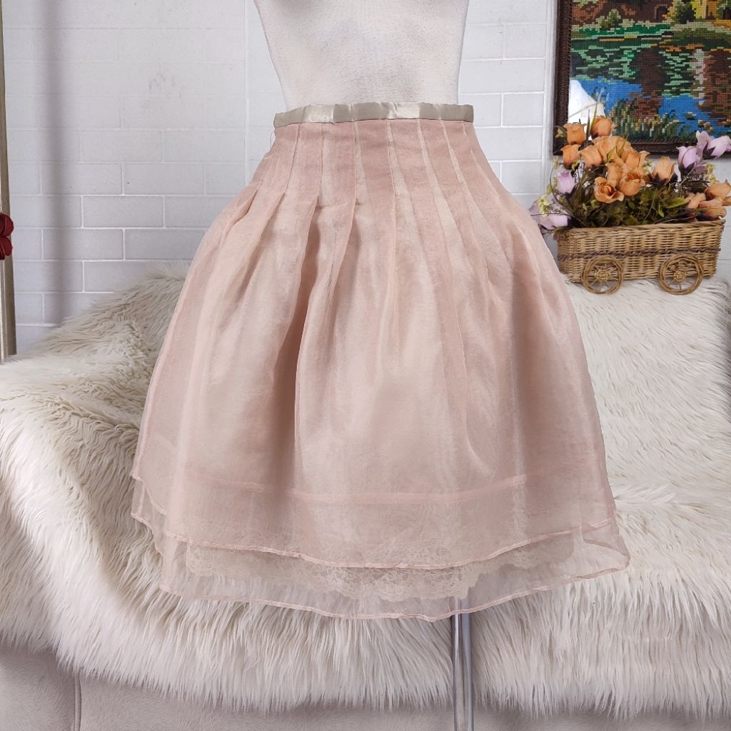 rok organza flare skirt organza rok megar cokelat