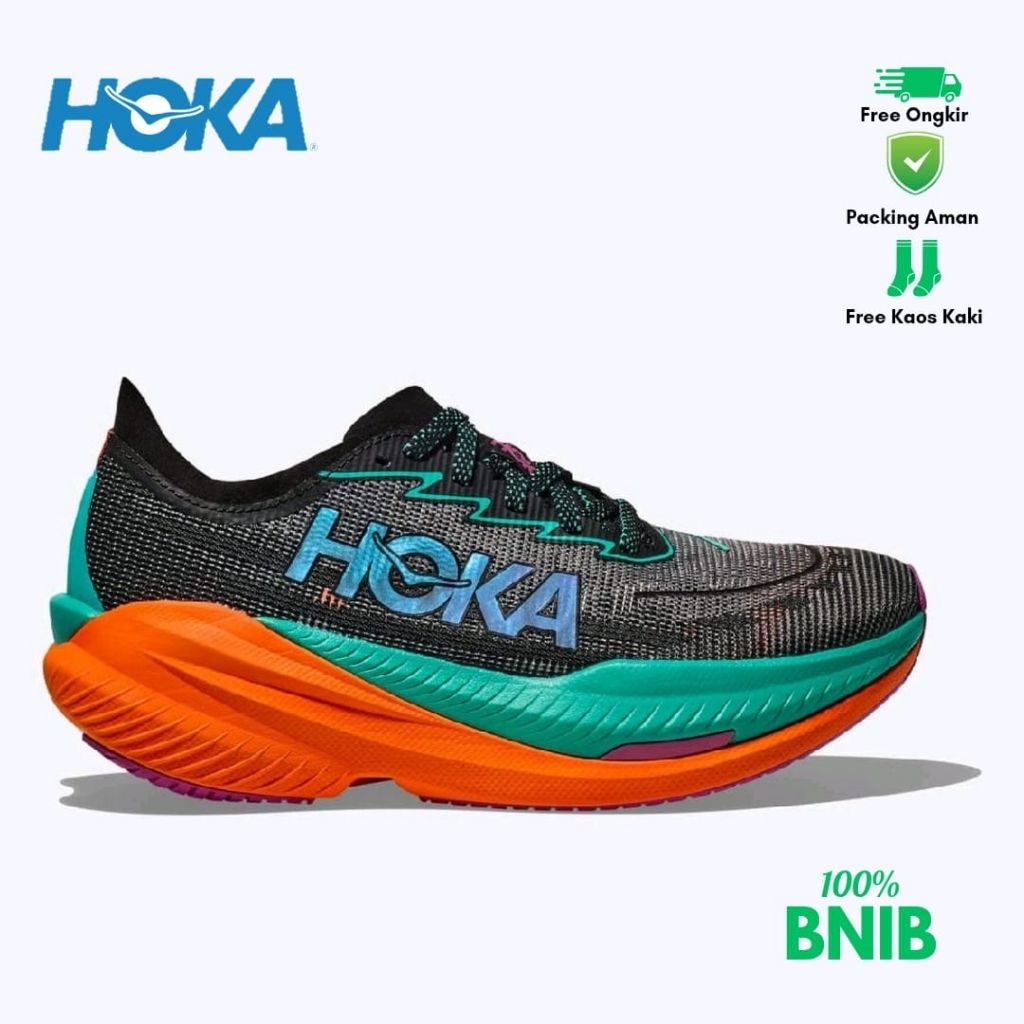 Sepatu Running Hoka Mach X2 Black blue Flame Unisex