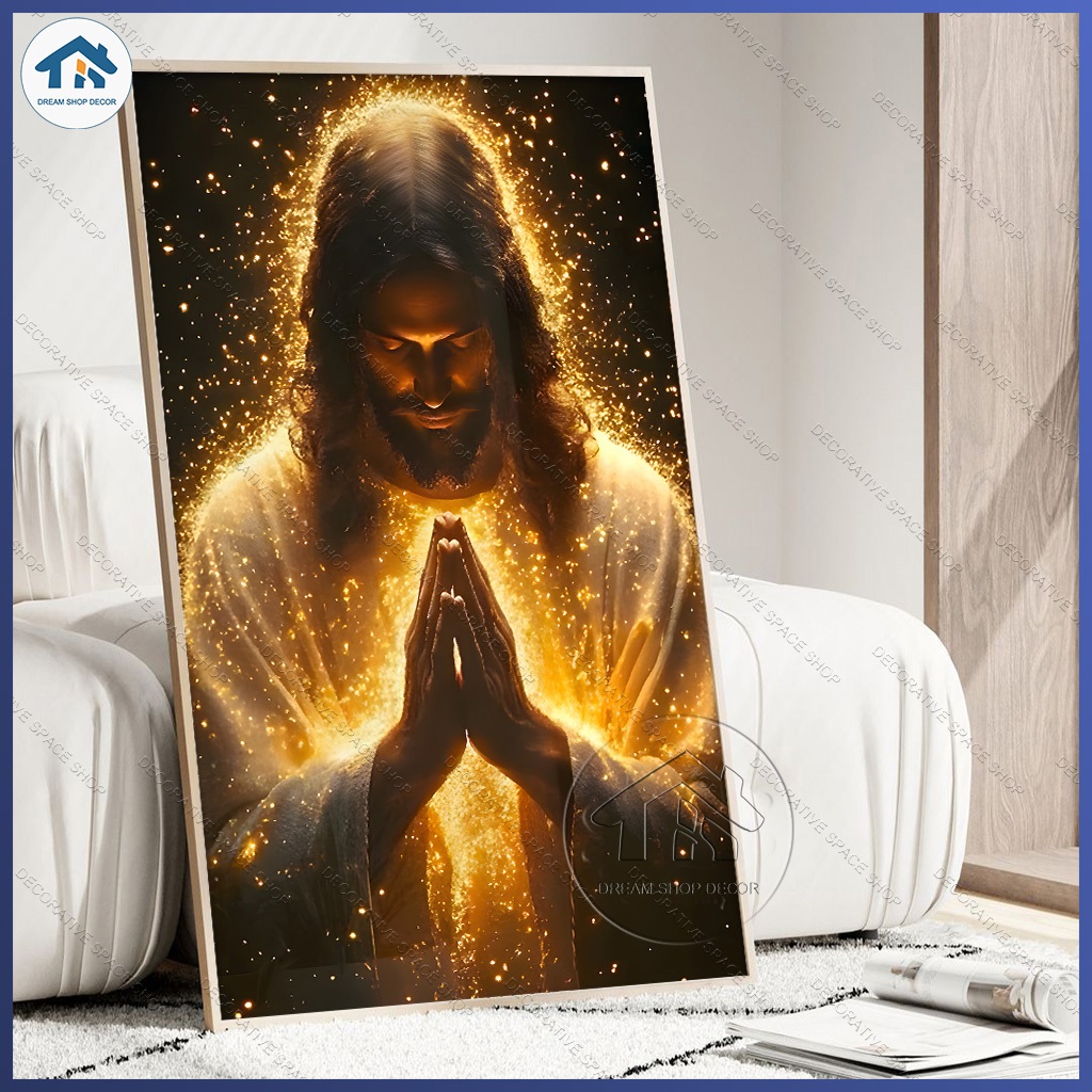 Hiasan dinding aesthetic Dekorasi Dinding Kamar Tamu Yesus Kristen Lukisan Dinding Bulat Tuhan, Deko