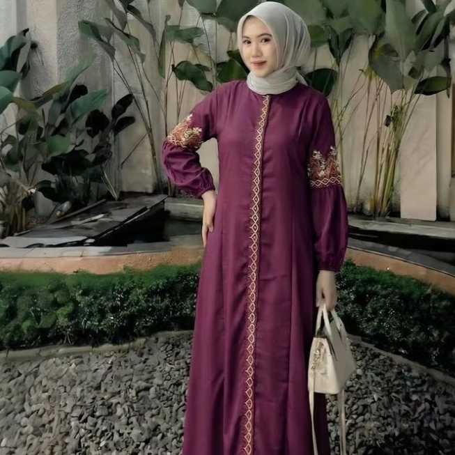 Terbaru[COD] Abayya Turkey Dress Muslimah Bordir Terkini Abaya Mewah dengan Tampilan Lengan Balon