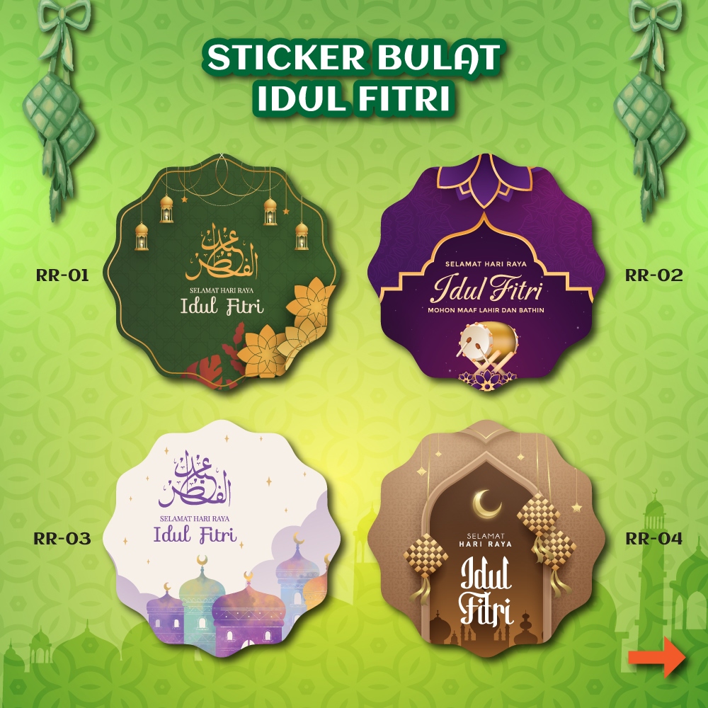 Stiker Lebaran Idul Fitri Bulat 2026 Premium Diameter 7 cm untuk Hampers Toples Idul Fitri Lebaran