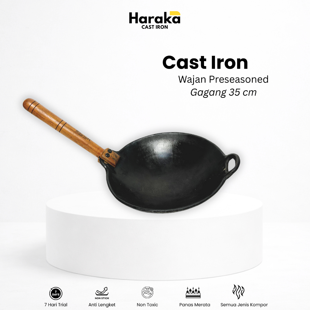 Wajan Baja Cor Pre Seasoned 35 cm / Wajan Cast Iron / Wok Cast Iron