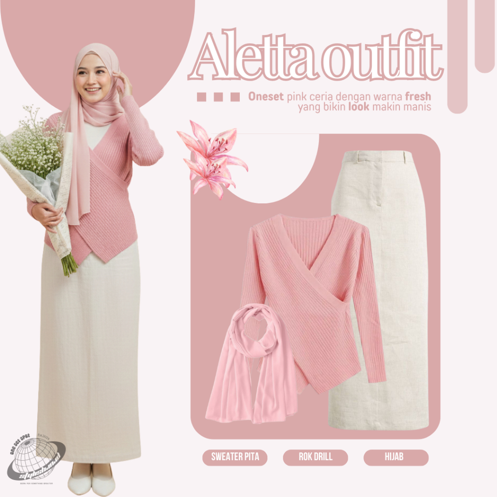 Jiso Blouse Outfit 3in1 (Blouse Rajut Jiso + Rok Span Drill + Pashmina Ceruty)Set OOTD Casual LI056
