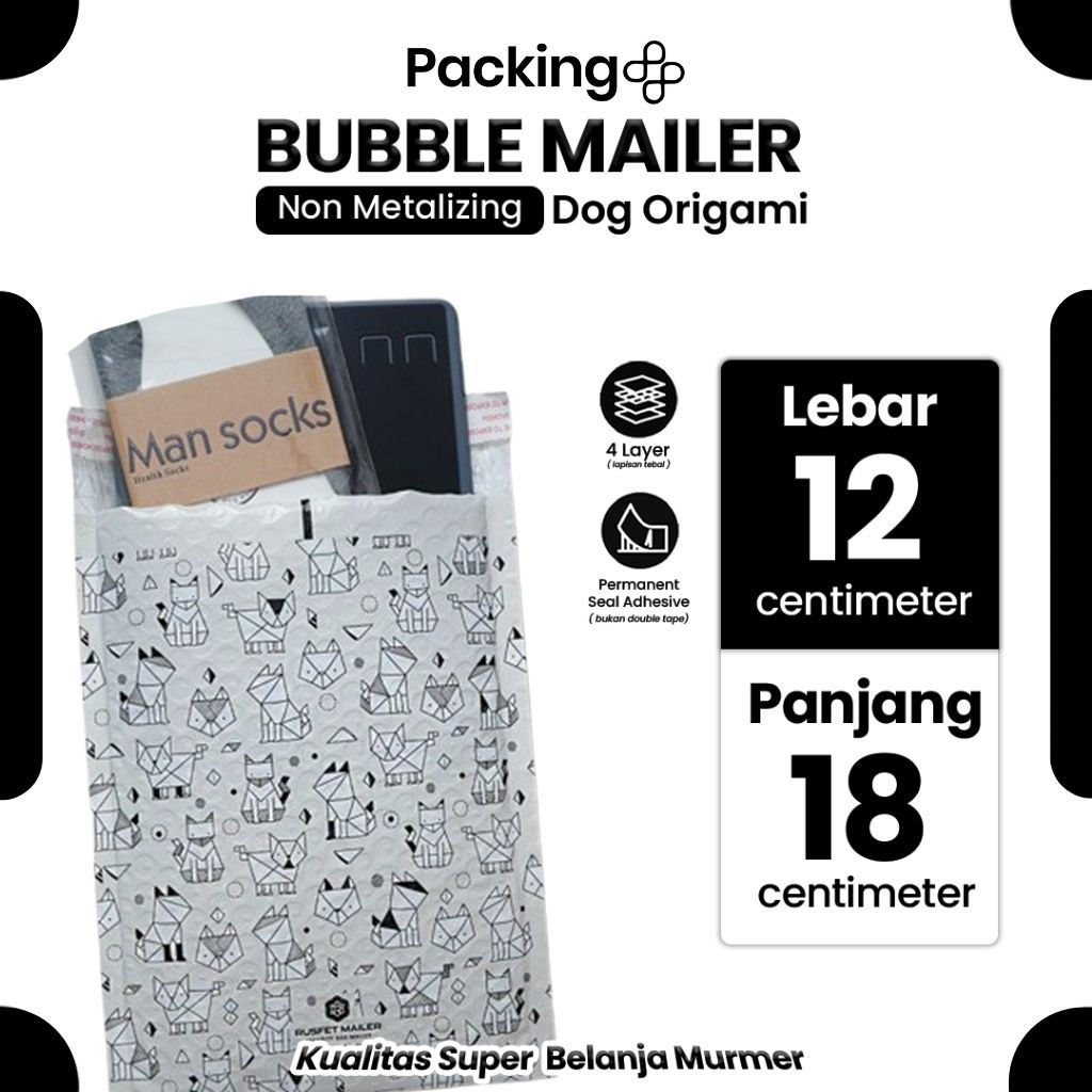 Amplop Bubble Mailer Bubble Packing Murah Varian Dog Origami 12x18cm