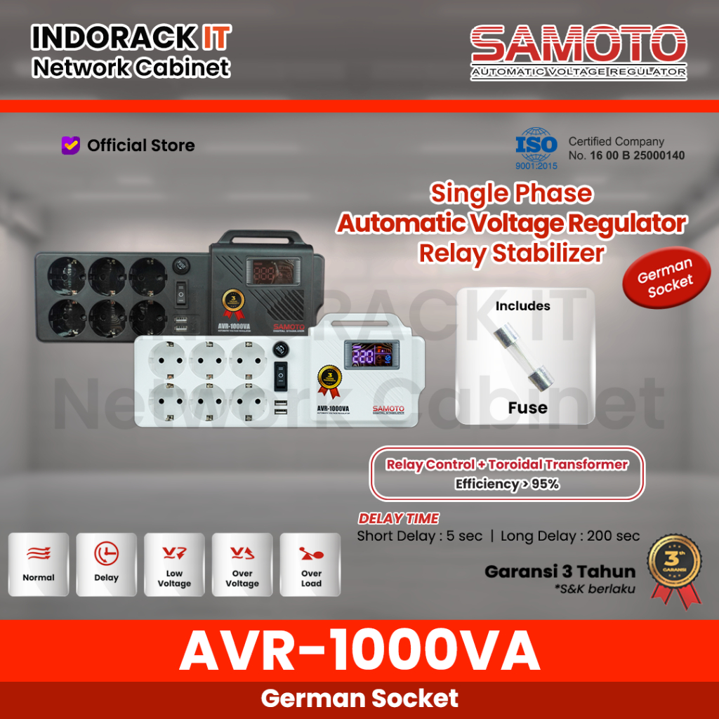 SAMOTO Stabilizer Relay 1000VA GERMANY Socket Colokan Stop Kontak AVR Stabiliser Relay Controlled Se
