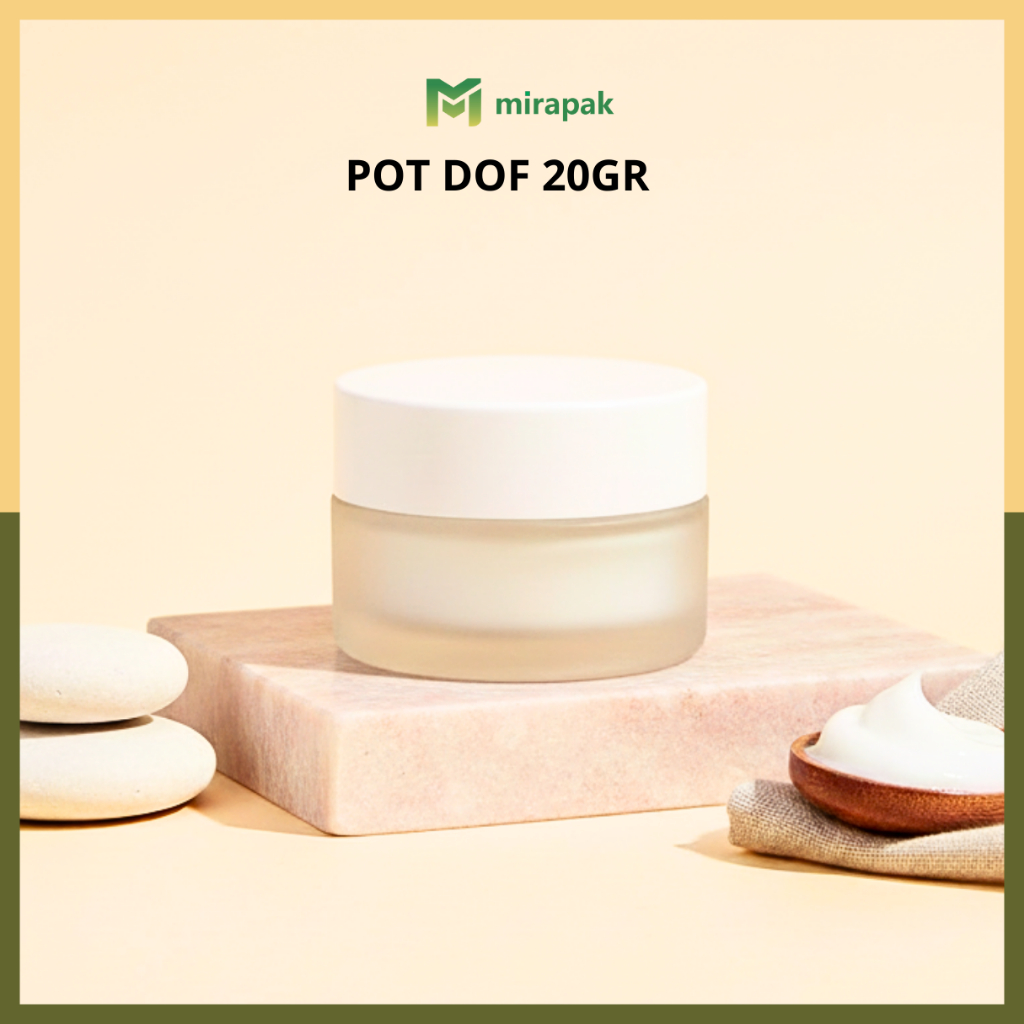 POT KRIM 20GR DOF FROSTED KACA TEBAL - TUTUP PUTIH - JAR KRIM WADAH CREAM SKINCARE KOSMETIK - PD20 C
