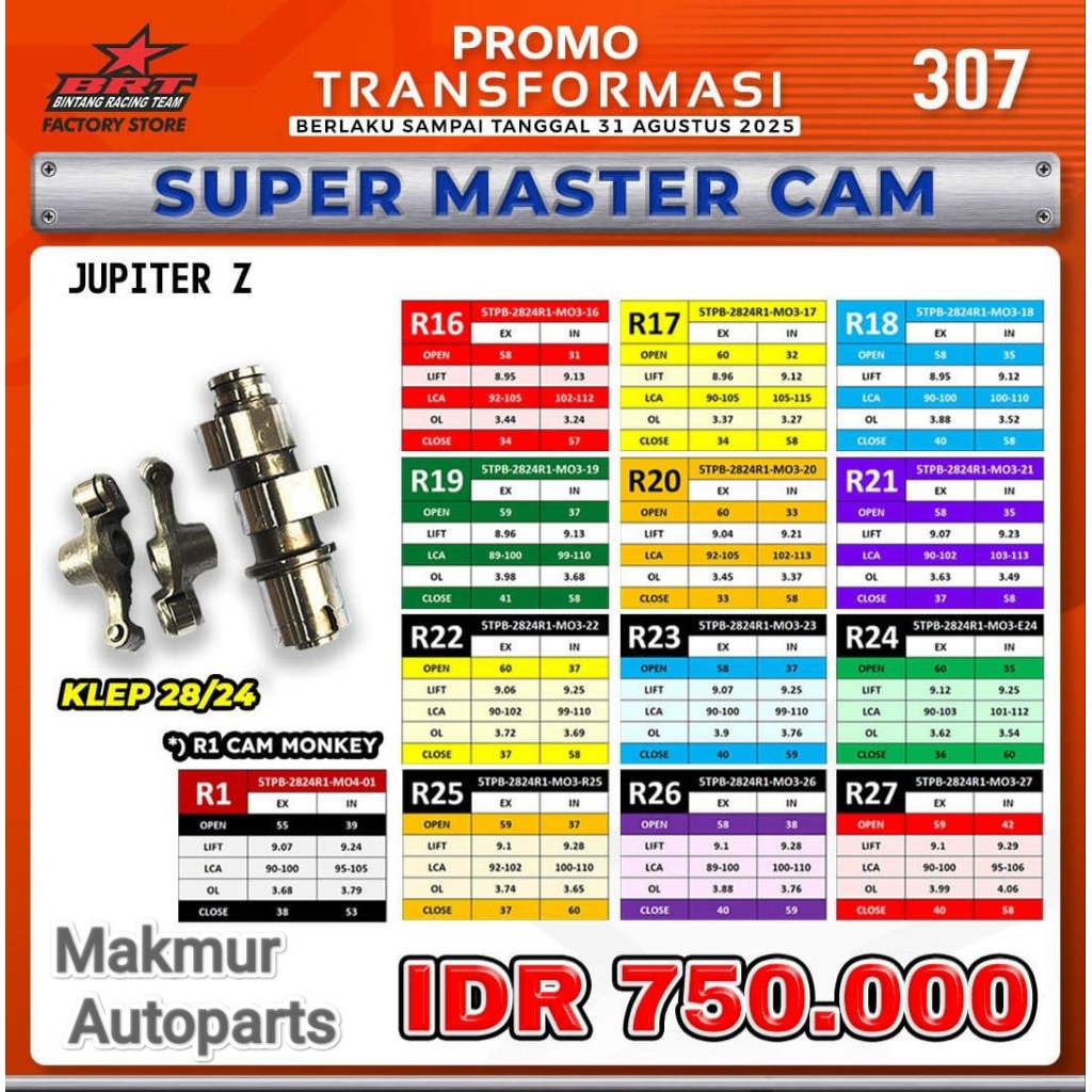 Super Master Cam Noken As Jupiter Z Klep 28/24 BRT - BINTANG RACING TEAM