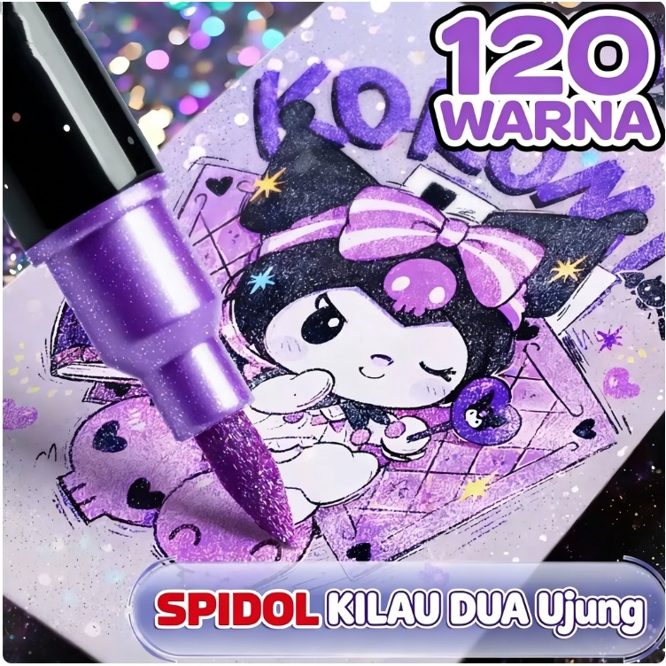 {COD Kirim Hari Ini} SpidoL Glitter 120 Warna Double Tip Set  Bright Shimer Sparkle acrylic Markers 