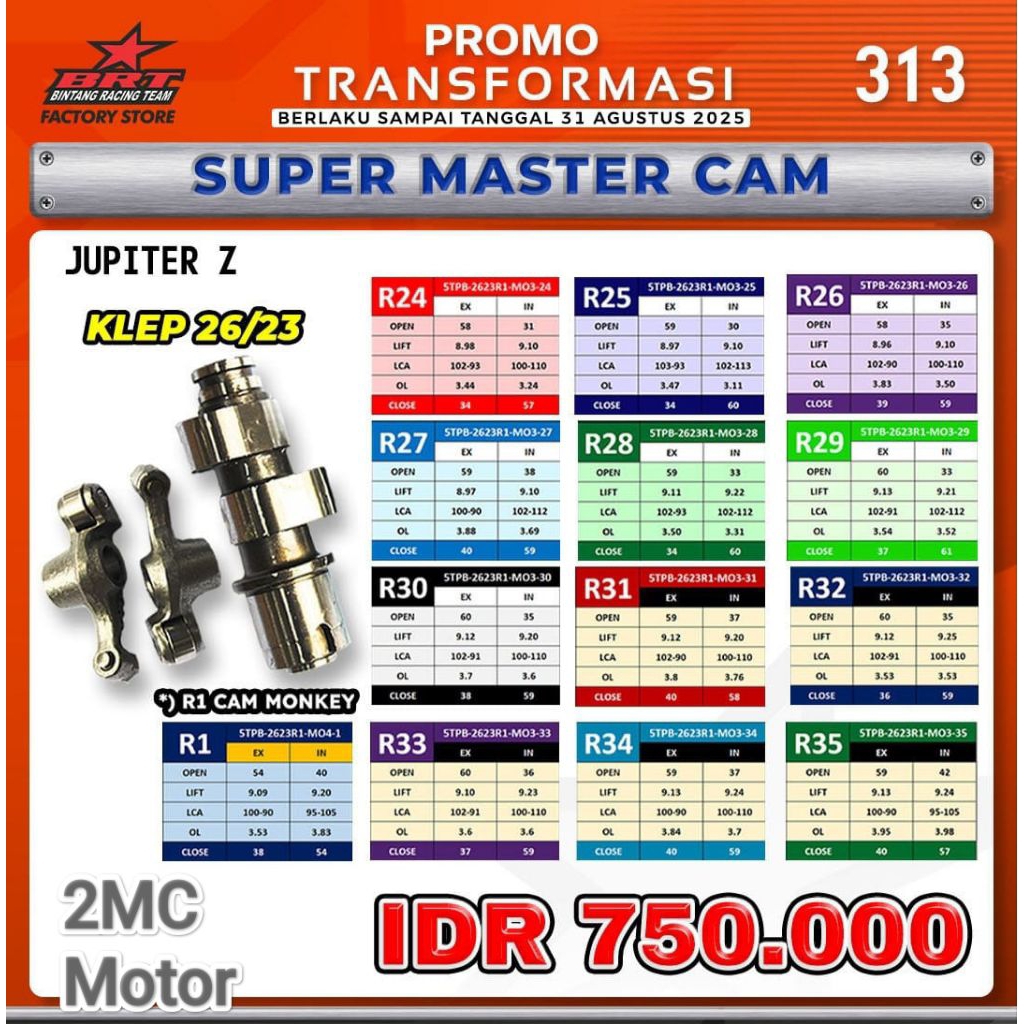 Super Master Cam Noken As Jupiter Z Klep 26/23 BRT