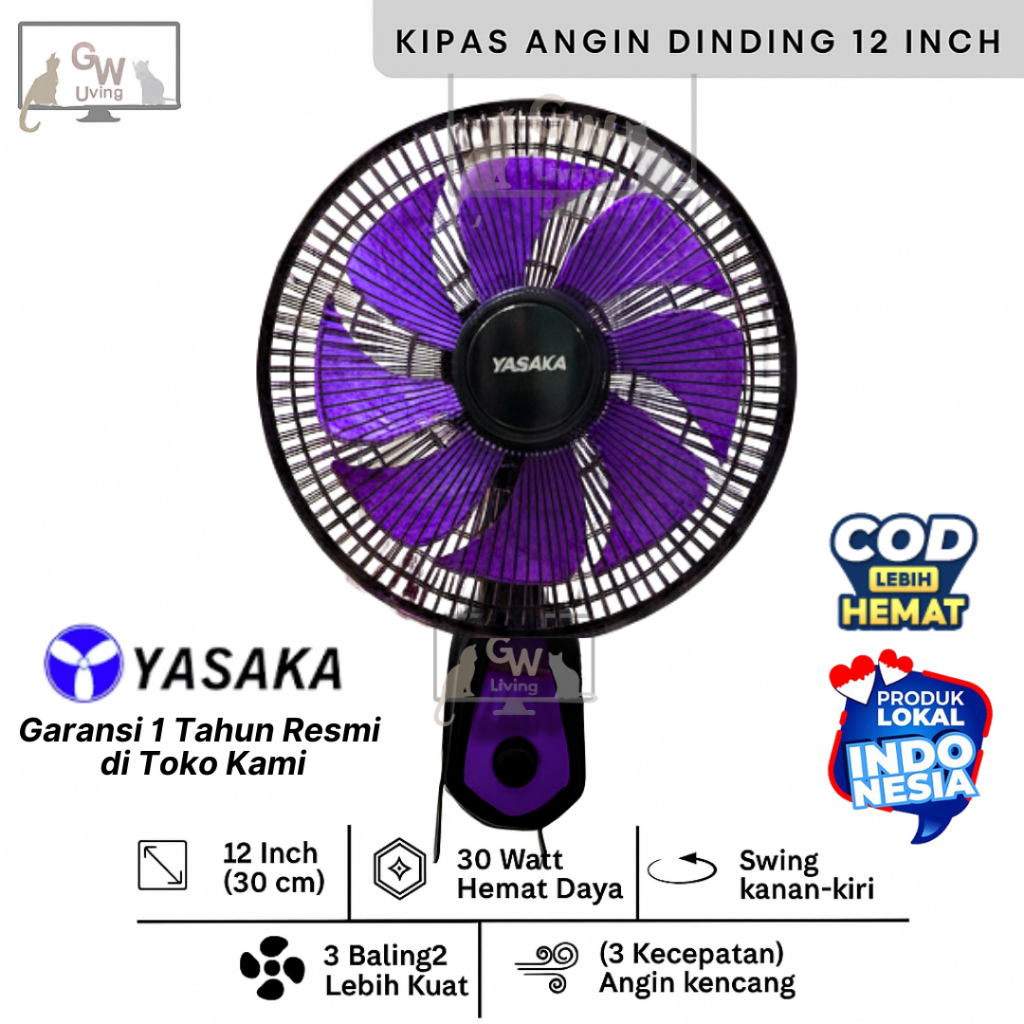 Kipas Angin Dinding/Wall Fan 12 inch 8 Baling Turbo Kencang Murah Hemat Daya