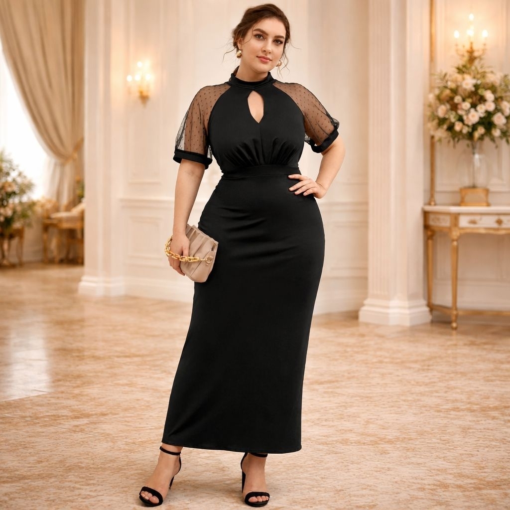 DOT DRESS - Dress Pesta Wanita Maxi bodycon dress Big Size Jumbo Ukuran Besar, Baju Party Casual For