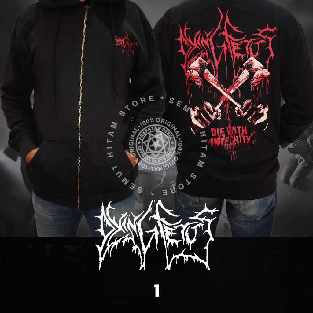 Jaket Jumper Hoodie Zipper DYING FETUS DIE WITH INTEGRITY Band Musik Metal Prapatan Rebel Heaven Hel