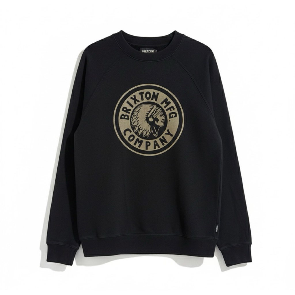 Brixton Washed Black Rival Crew Fleece Hoodie - Brixton Washed Black Crewneck Gold Logo - Jaket Swea