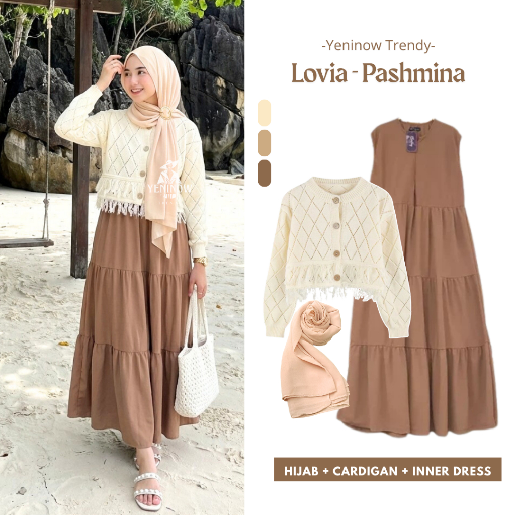 Lovia Beachwear - Cardigan, Inner Dress, Pashmina - Outfit ke Pantai Simple Setelan Wanita Kekinian 