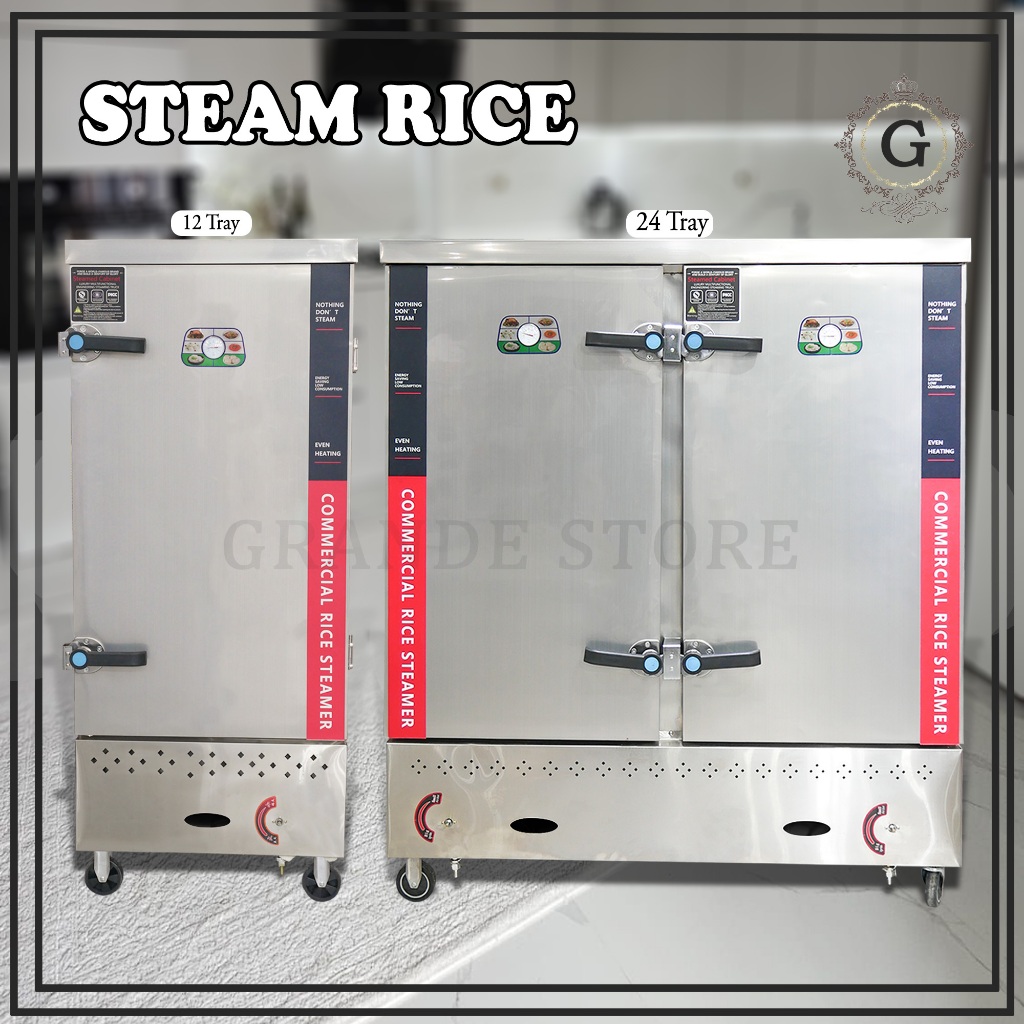 Mesin Rice Steamer 12 Tray dan 24 Tray Include Packing Kayu Lemari Pengukus Nasi Stainless Steel Foo