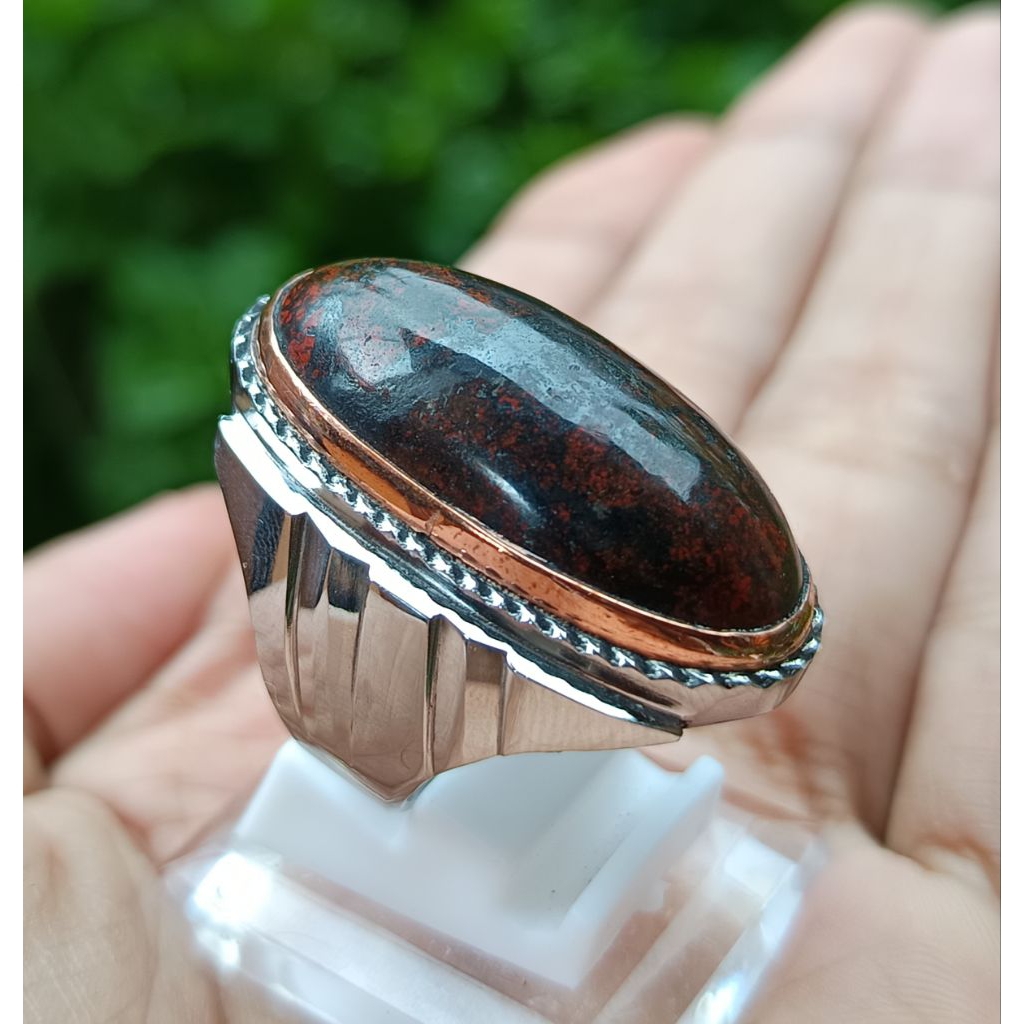 cincin akik badar besi merah hitam