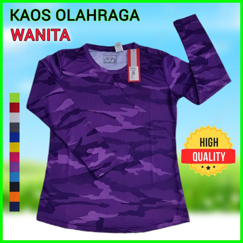 ZIYAR SUKA 028 Kaos Olahraga Motif Loreng Baju Senam Wanita Lengan Panjang Running Shirt Gym Lari