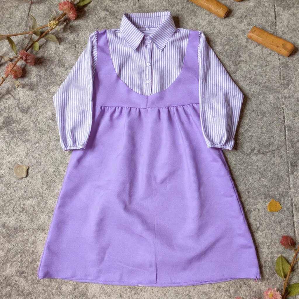 gamis Anak Kanza Katun Salur Kombinasi polos fashion muslim kids