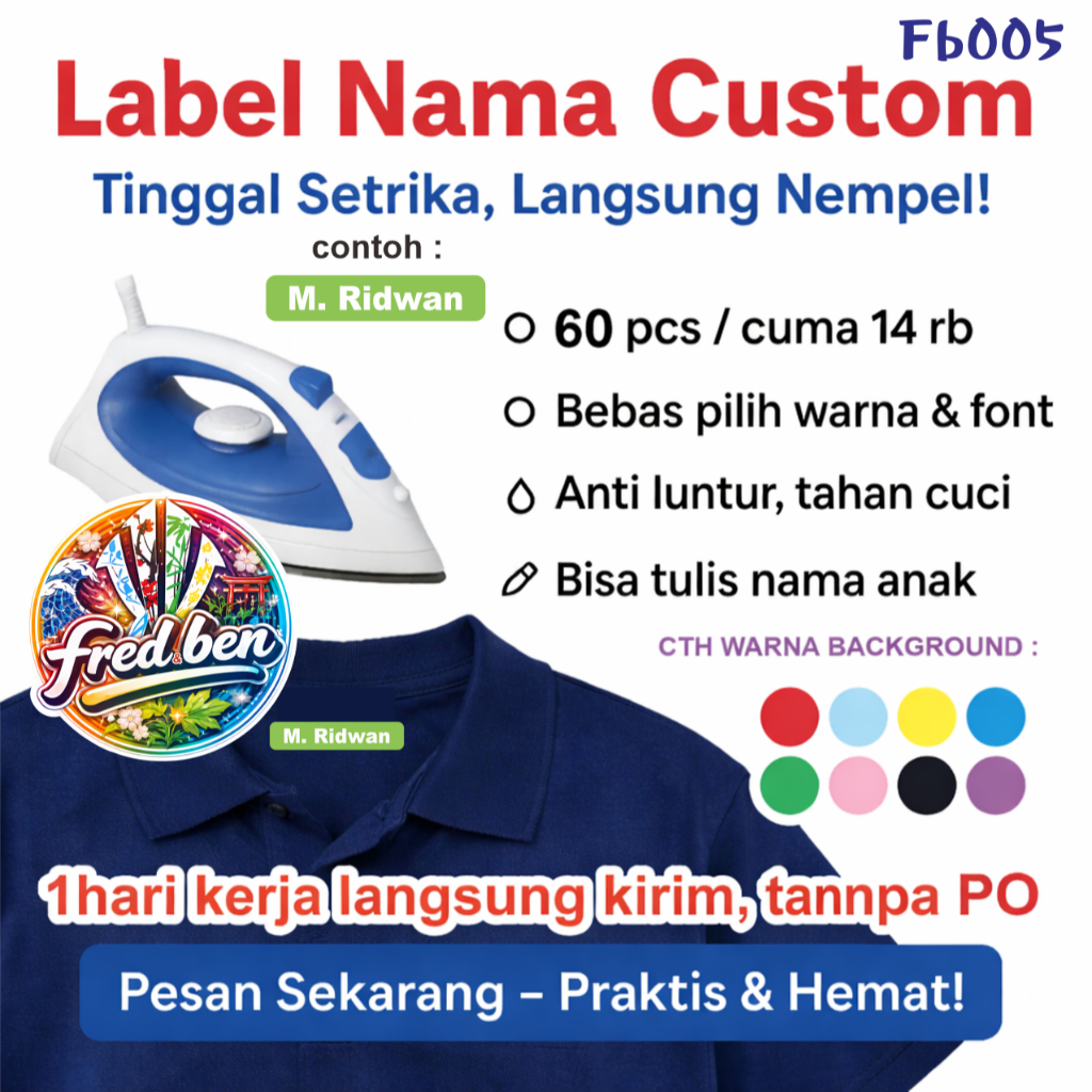 Stiker Label Baju Anak – Sablon Setrika Nama pesantren sekolah (Isi 30,60,120pcs) Sticker Nama Label
