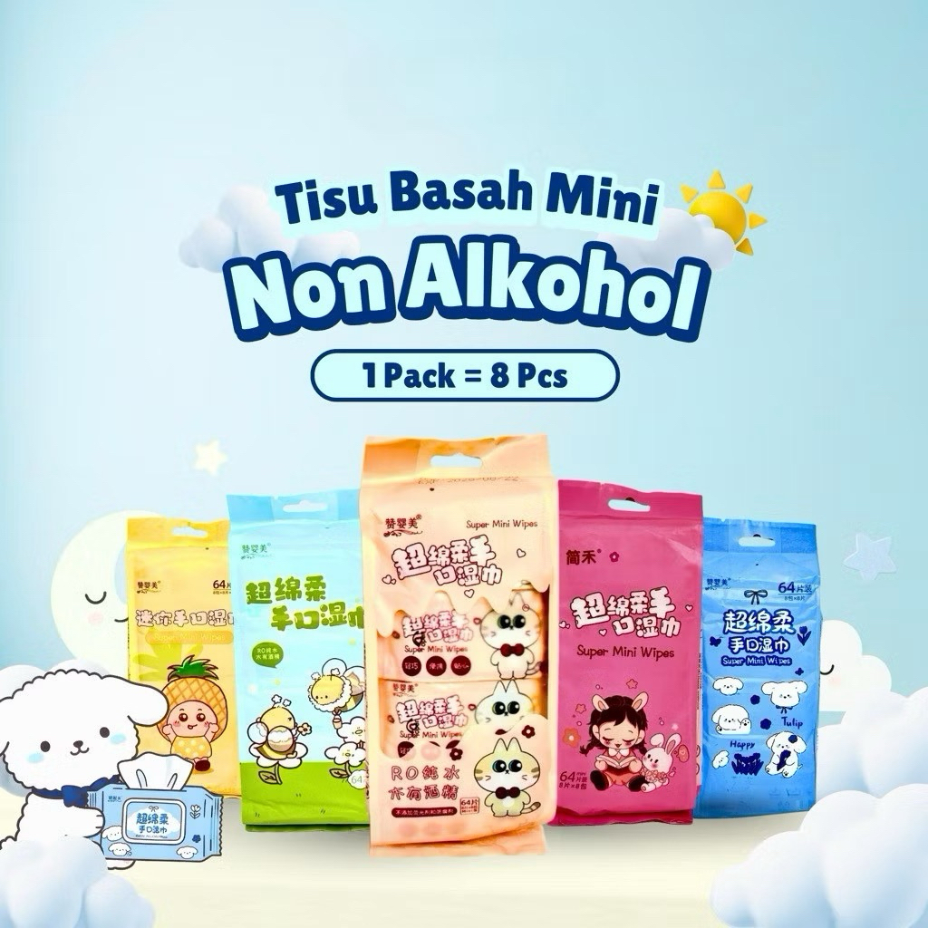 SWEETLY - TISU BASAH MINI KARAKTER ISI 8PCS | TISU BASAH TRAVEL