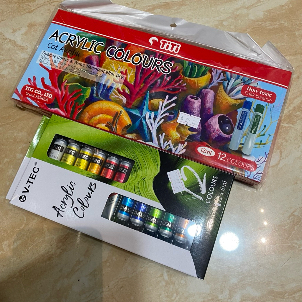 Titi Acrylic Color | V-Tec Cat 12 24 30 Warna Cat Akrilik Set 12 ML TI-AC12 Murah Cat Warna