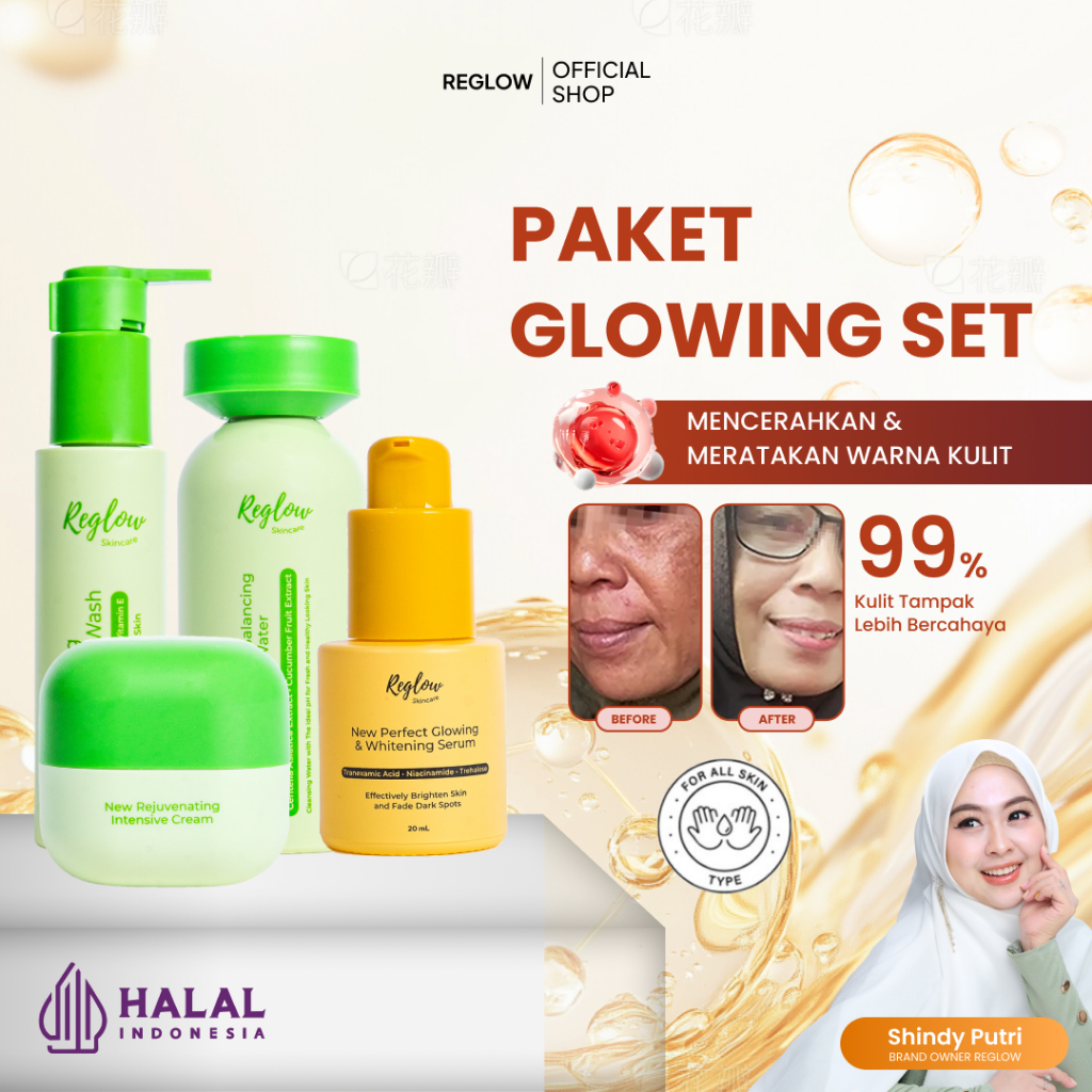 Reglow Skincare Paket Glowing Set Series Mengurangi Noda Hitam Dan Flek bikin Wajah Glowing Official