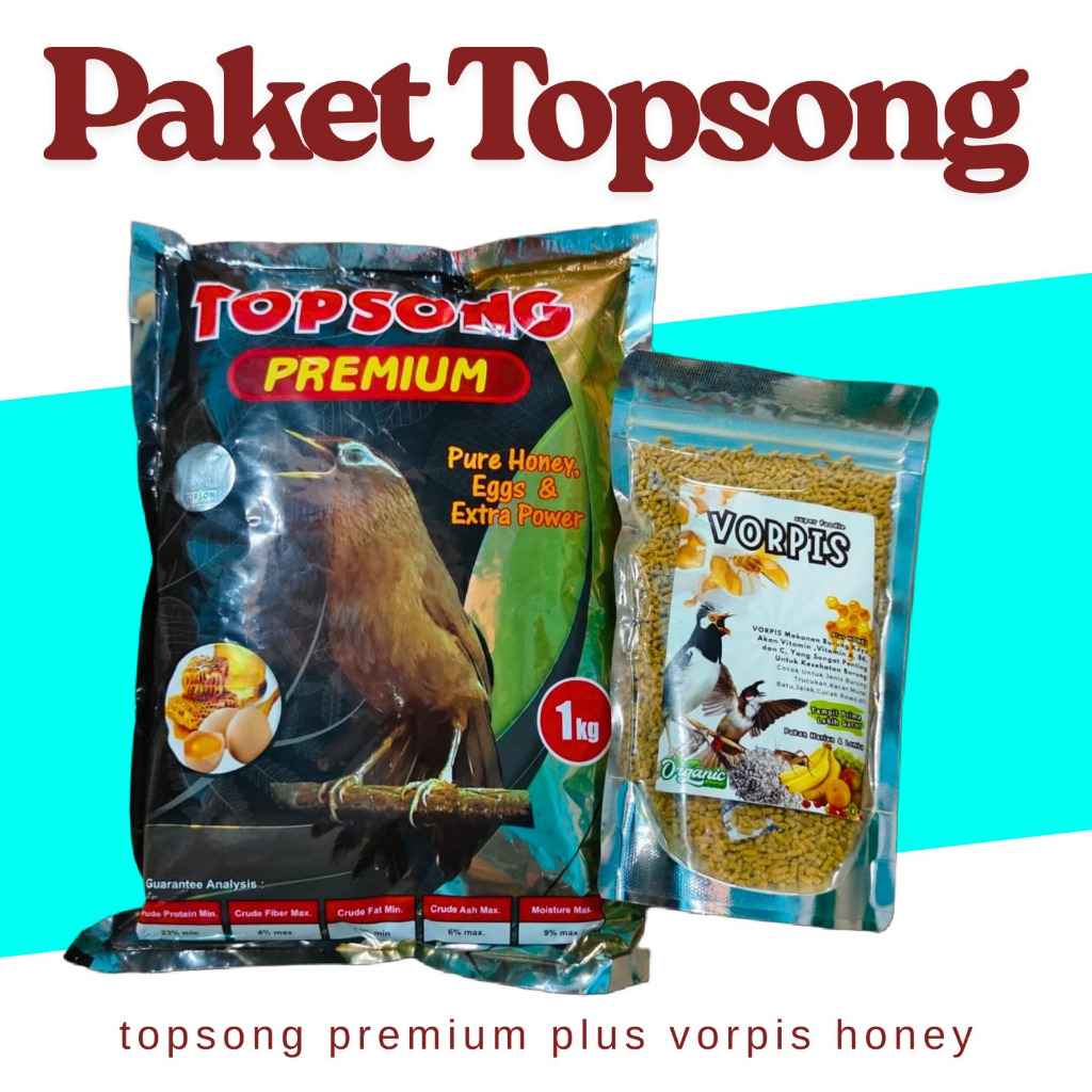 PAKET TOPSONG PREMIUM 1KG PLUS VORPIS PAKAN MURAI JALAK KACER TRUCUKAN CUCOK ROWO DLL BERKUALITAS TI