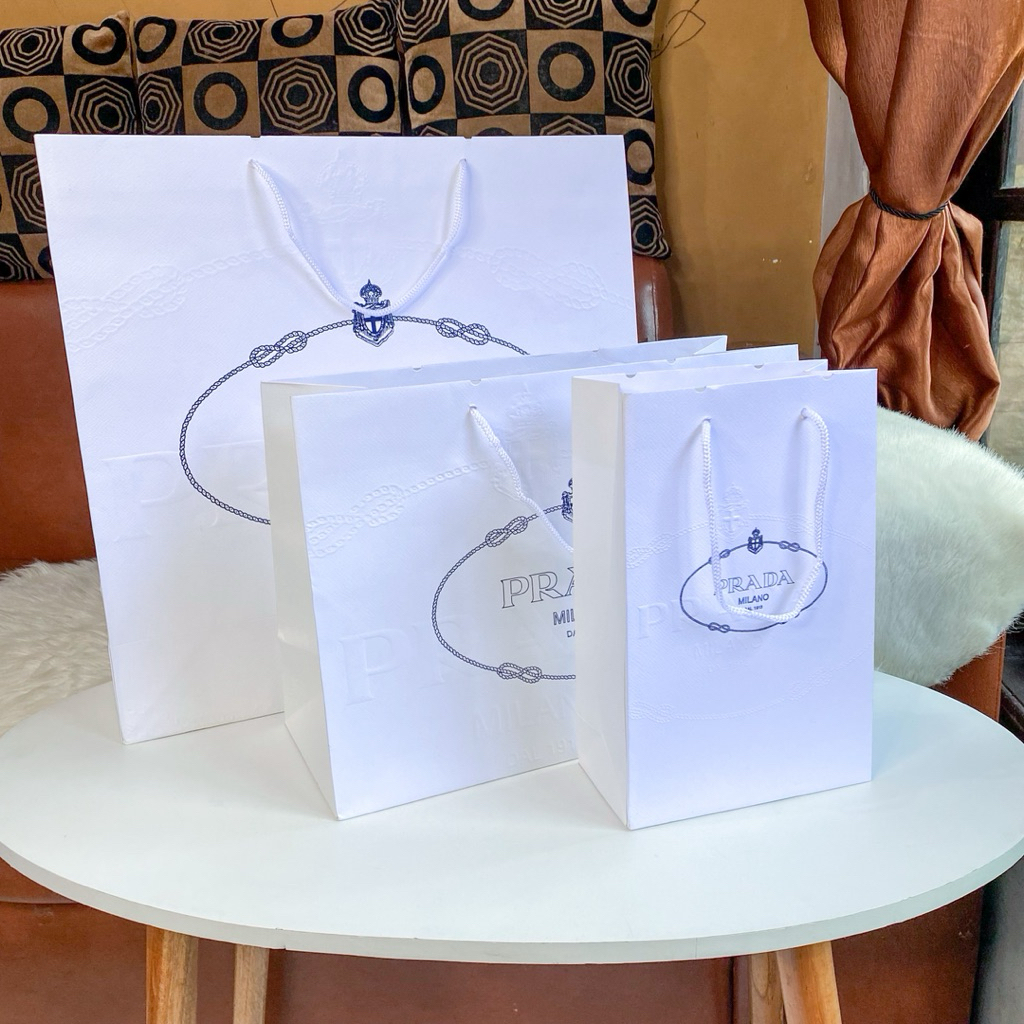 Paper Bag Prada Like Original Full Eboss Premium - Paperbag Tas Kertas Prada Branded Authentic Luxur